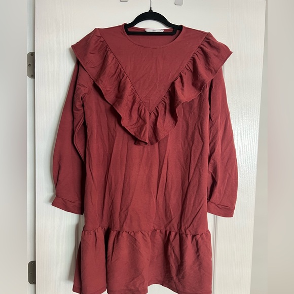 Mango - Ruffled Drop Waist - Rust Red / Maroon Dress - Picture 8 of 10